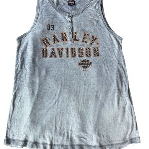 Harley-Davidson Y2k Gray Tank Top with Copper Studded Logo